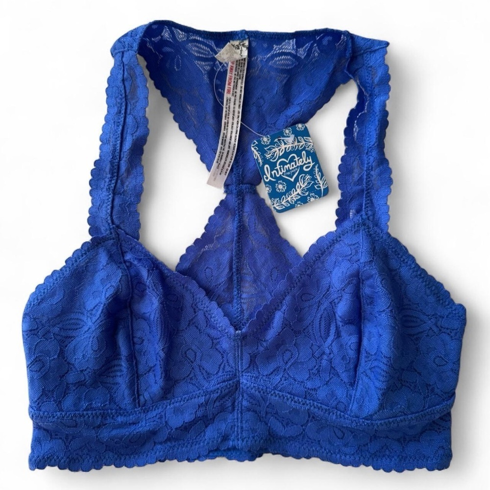 Free People Intimately Blue Combo Lace Galloon Racerback Bralette, X-Small NWT